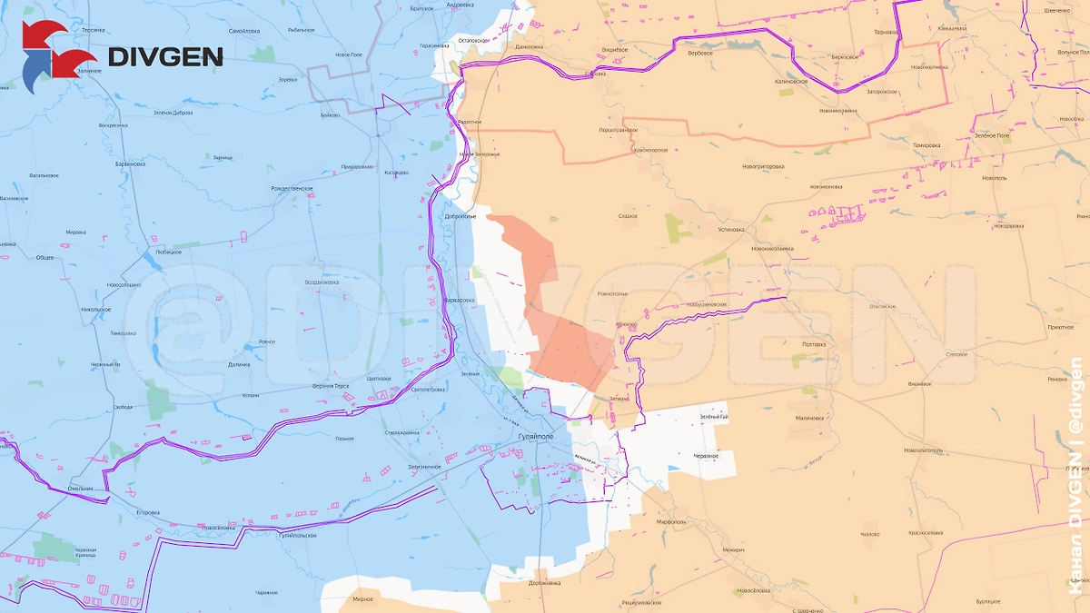 Карта СВО на 30 ноября 2025 года. Продвижение дальневосточников севернее Гуляйполя. Фото © Telegram / DIVGEN 🚩 Карта СВО