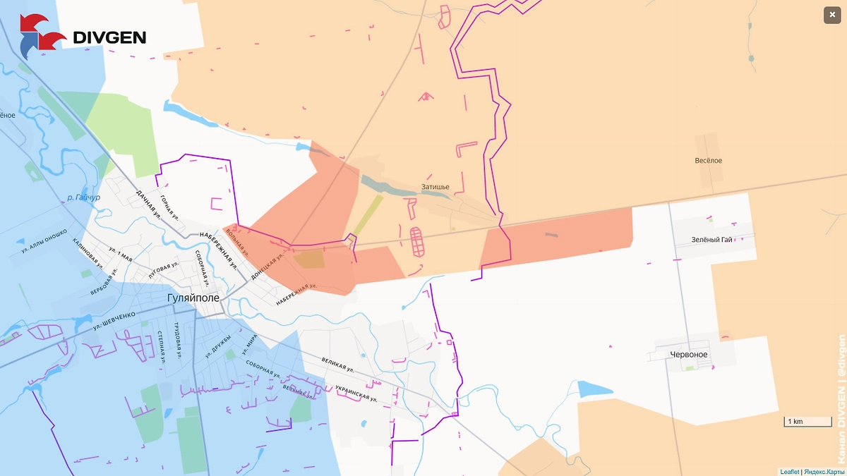 Карта СВО на 1 декабря 2025 года. Армия России заходит в Гуляйполе. Фото © Telegram / divgen