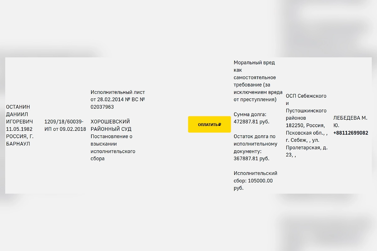 Суммарные долги сына Останиной — почти полмиллиона рублей, копейки, по меркам матери.