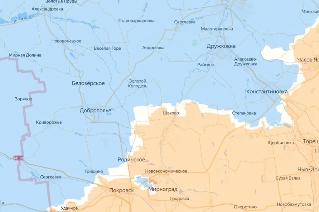 Карта зоны СВО в районе Димитрова (Мирнограда). Фото © divgen.ru