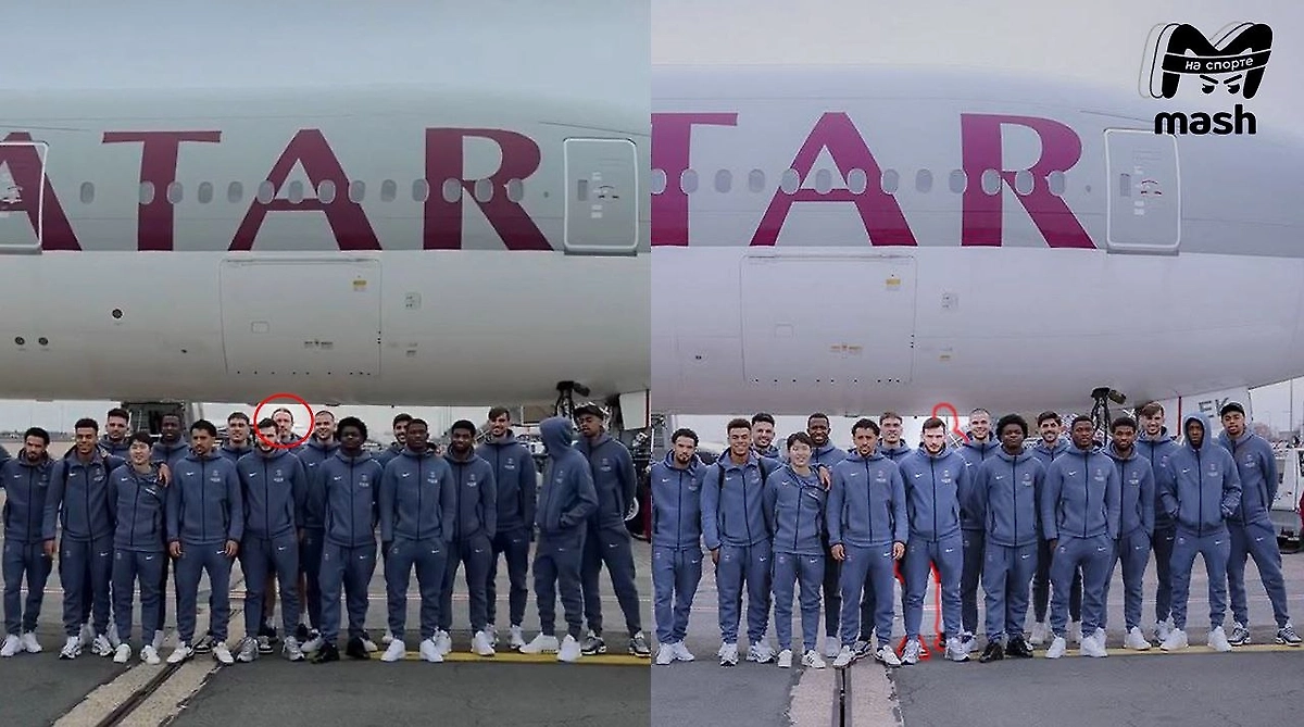 Сравнение схожих моментов с опубликованных фото и видео ПСЖ. Фото © Telegram / Mash на спорте