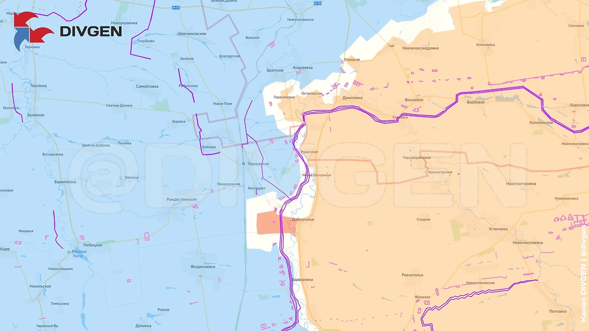 Карта СВО на 19 декабря 2025 года. Дальневосточники форсировали р. Гайчур западнее Доброполья. Фото © Telegram / DIVGEN 🚩 Карта СВО