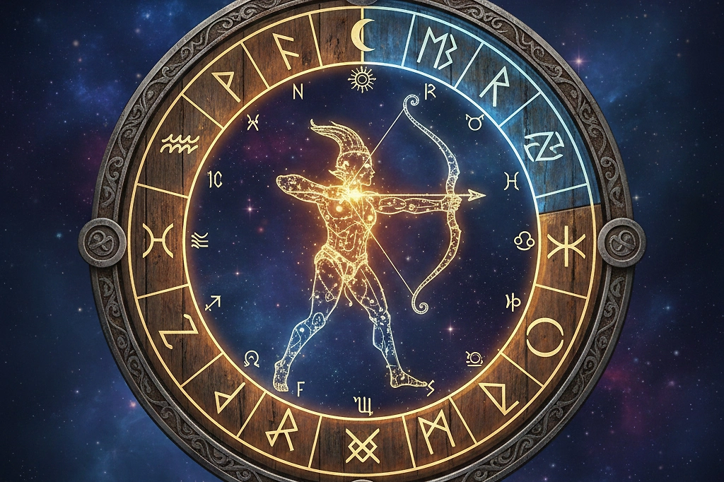Рунический гороскоп: что ждёт знак зодиака Стрелец в 2026 году. Фото © Nano Banana AI