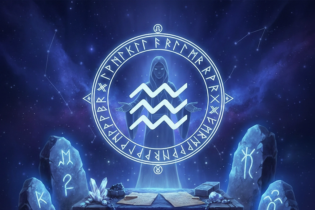 Рунический гороскоп: что ждёт знак зодиака Водолей в 2026 году. Фото © Nano Banana AI