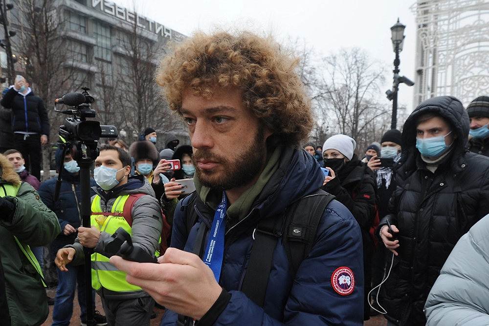 Блогер Илья Варламов* на несанкционированной акции. Фото © ТАСС / Игорь Генералов