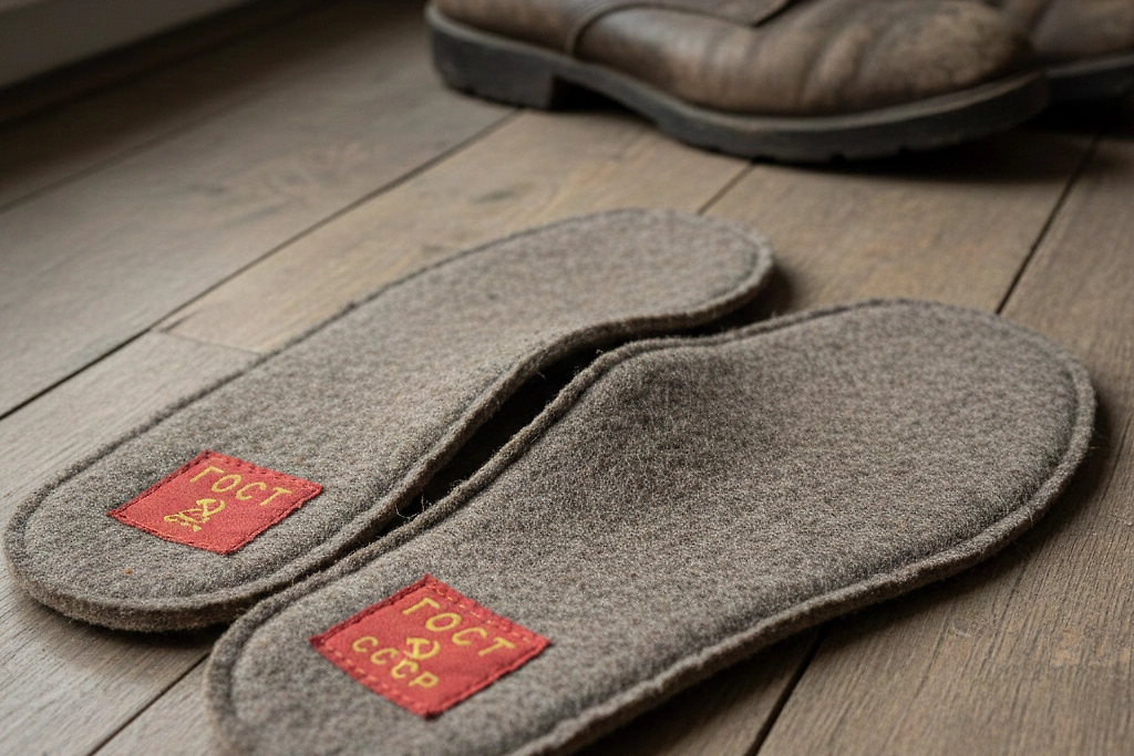 Дети взрослели и могли уже самостоятельно отказаться от колючих носков. В дело вступали войлочные стельки. Фото © Nano Banana AI