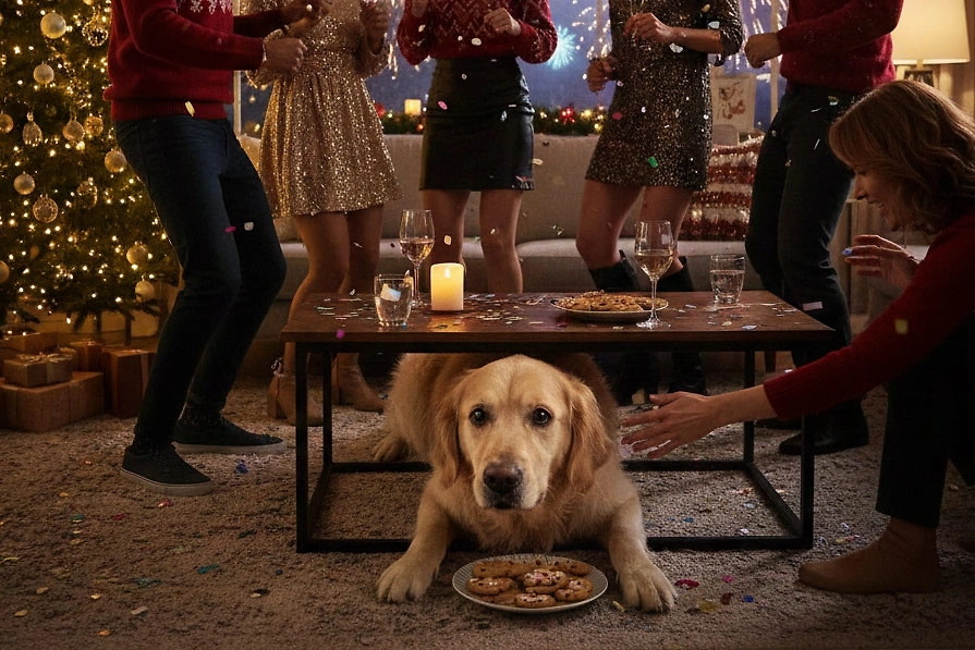 Подготовка питомца к Новому году: что нужно сделать заранее для безопасности животного. Фото © Nano Banana AI