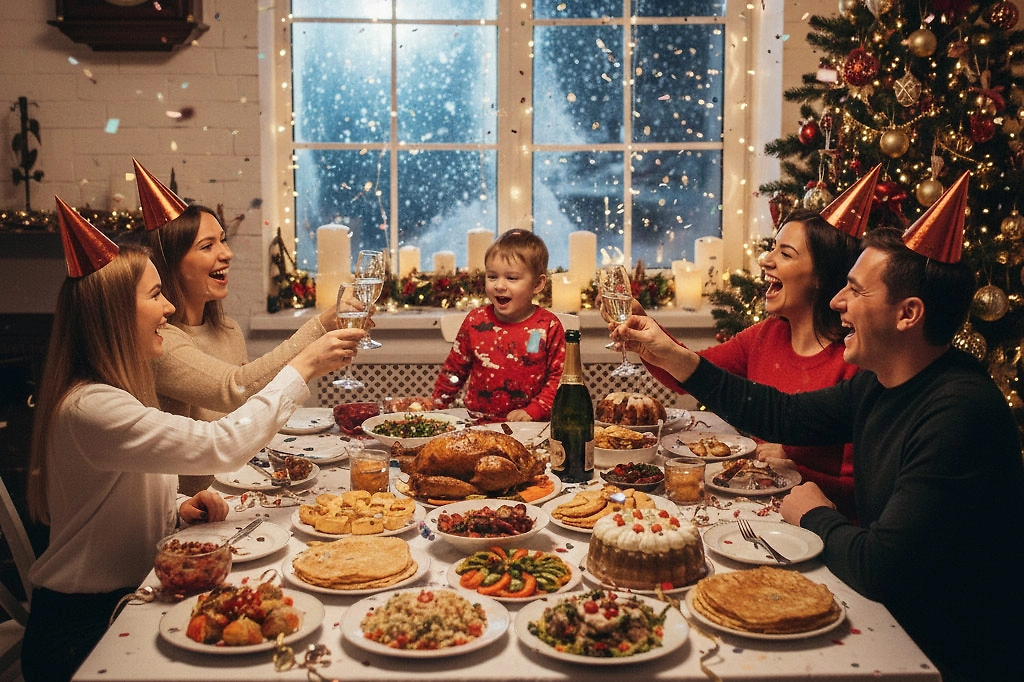 Как накормить ребёнка в Новый год без последствий для желудка. Фото © Nano Banana AI