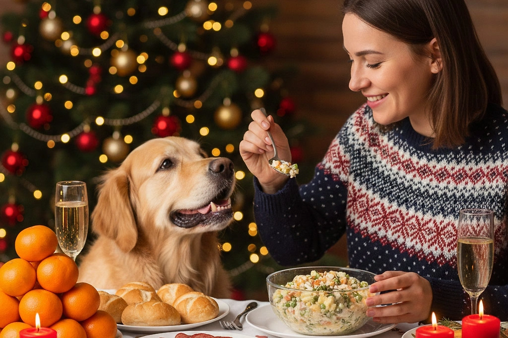 Что нельзя давать животным с новогоднего стола: опасные продукты для питомцев. Фото © Nano Banana AI
