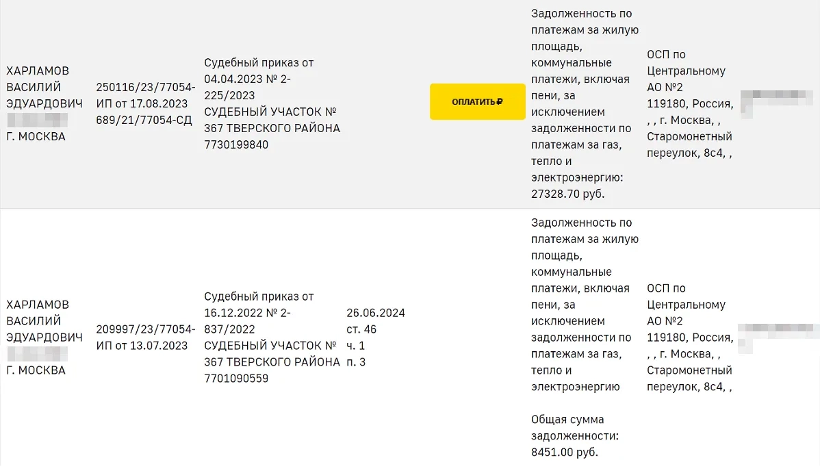 Долги Василия Харламова.