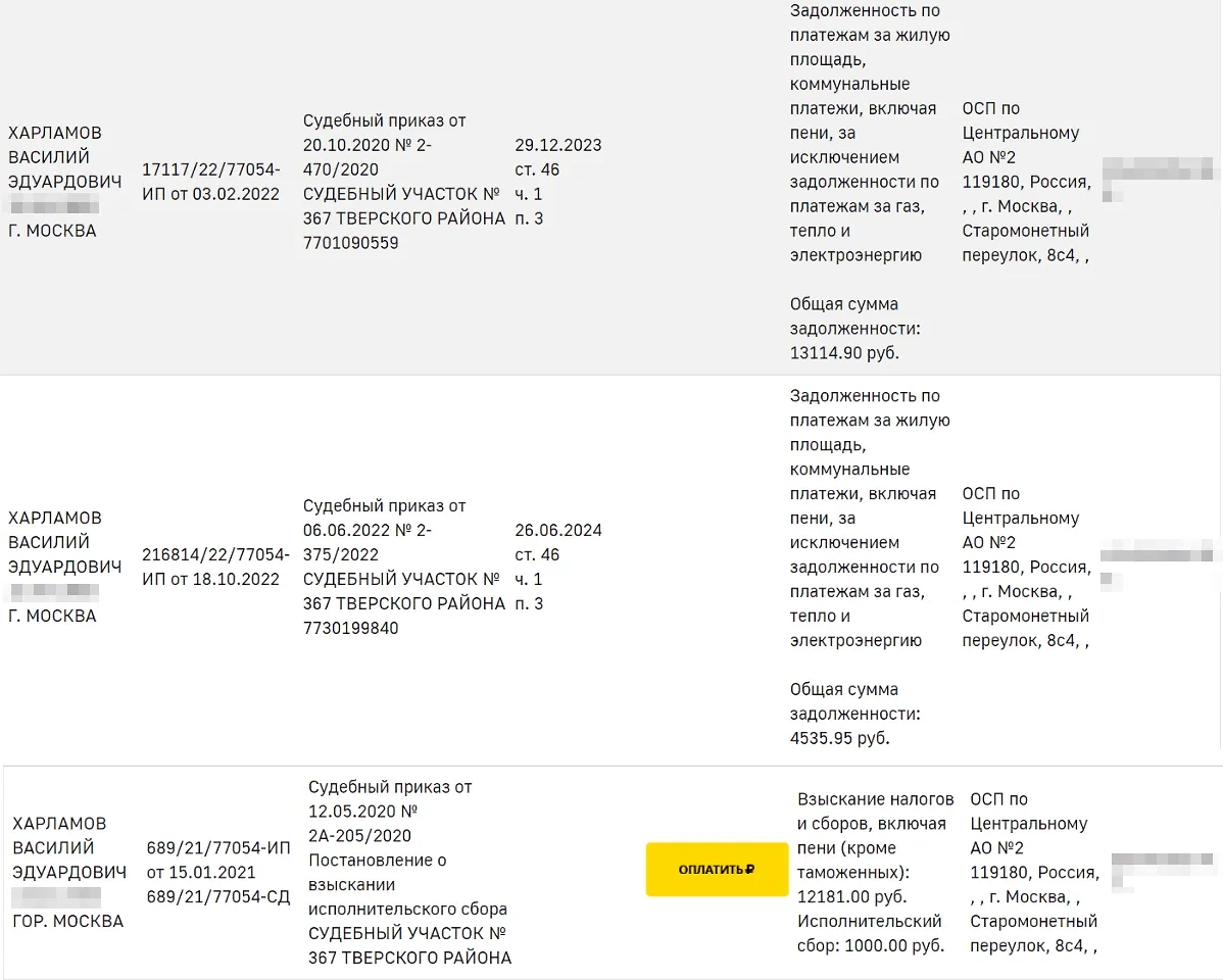Долги Василия Харламова.