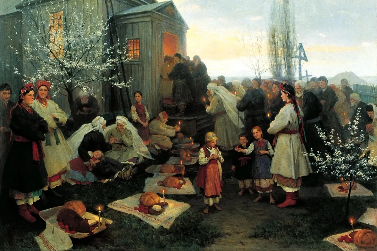 Картина Н.К. Пимоненко «Пасхальная заутреня», 1891 г. Фото © azbyka