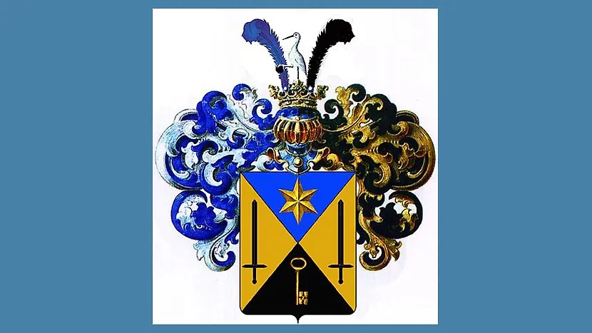 Герб рода Телешевых представляет собой обычный щит, на котором нарисованы два меча и ключ. Фото © Wikipedia