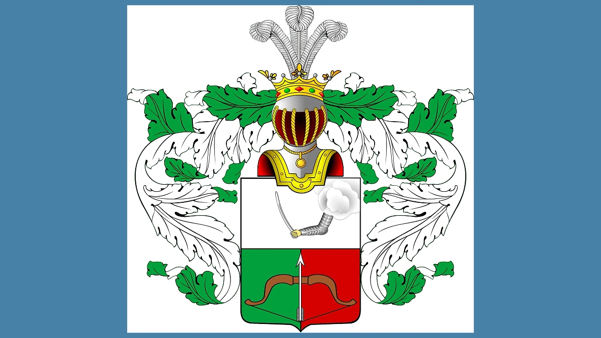 Герб Чесноков. Выглядит очень древним: мотивы рук с мечами и луков — это геральдика Средневековья. Фото © Wikipedia / Bastian