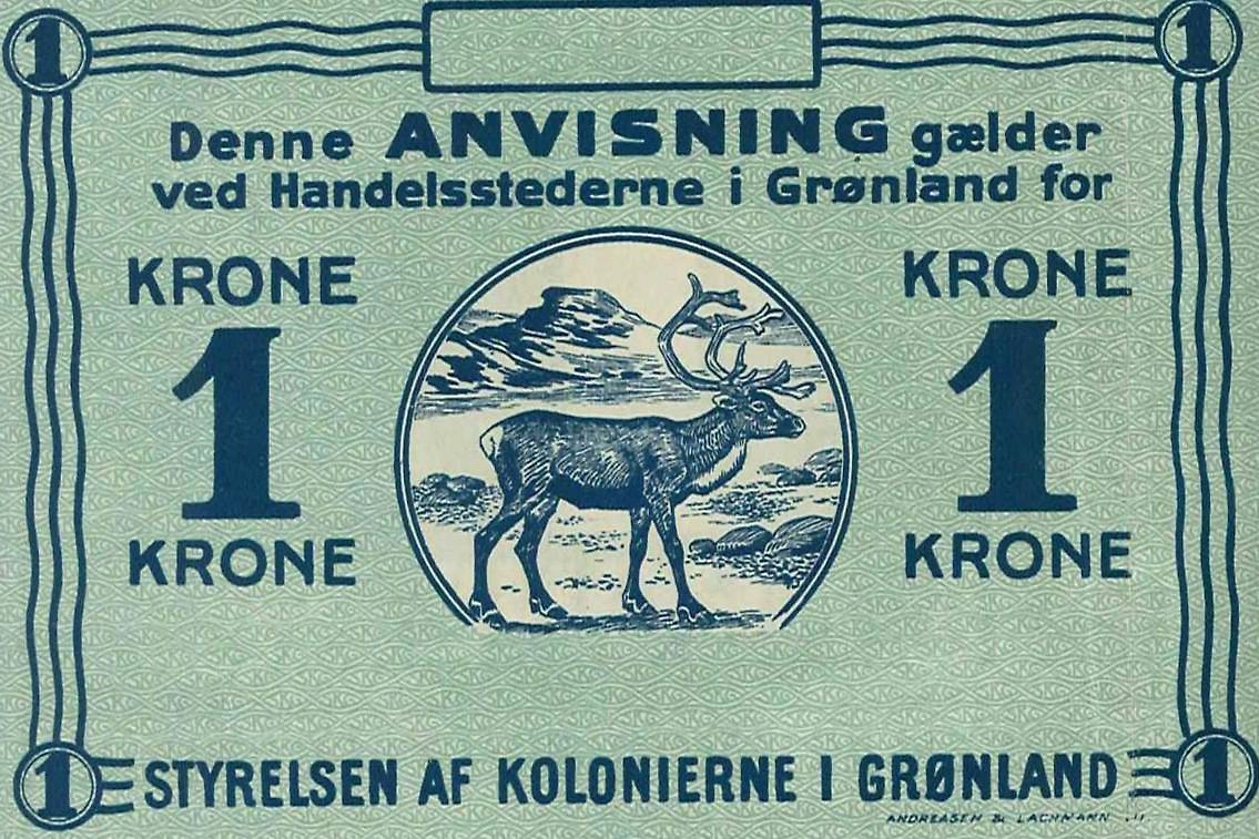 Гренландская крона, бывшая в обращении до конца 60-х. Фото © Wikipedia / cgb