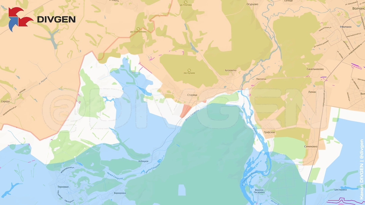 Карта СВО на 25 января 2026 года. Армия России освободила харьковское село Старица. Фото © Telegram / DIVGEN 🚩 Карта СВО