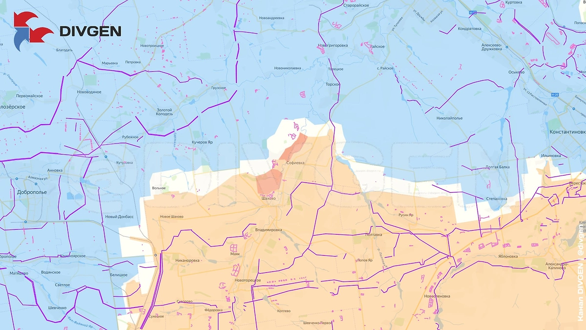 Карта СВО на 1 февраля 2026 года. Армия России продвигается у Доброполья. Фото © Telegram / divgen