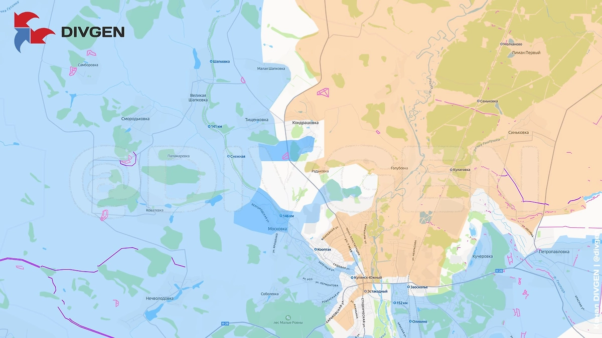 Карта СВО на 6 января 2026 года. Армия России продвигается к посёлку Купянск-Узловой. Фото © Telegram / divgen