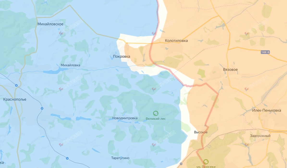 Карта СВО на 15 февраля 2026 года. Армия России штурмует сумскую Поповку. Фото © divgen.ru