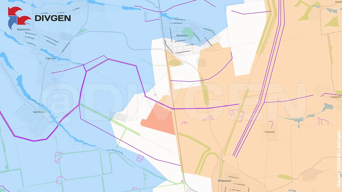 Карта СВО на 18 февраля 2026 года. Подразделения ВС РФ продвигаются к шахте № 2 «Водянская», юго-западнее Белицкого. Фото © Telegram / DIVGEN 🚩 Карта СВО