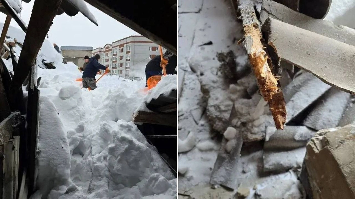 В Казани крыша дома рухнула под тяжестью снега. Фото © Telegram / Mash Iptash