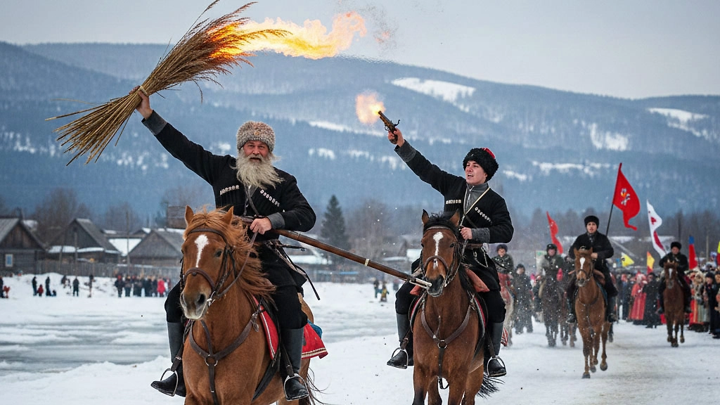 Казачья Масленица: скачки, джигитовка и военные состязания на празднике. Фото © Nano Banana AI