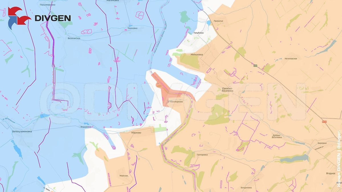 Карта СВО на 12 февраля 2026 года. Армия России продвигается у Новомаркова Славянско-Краматорского направления. Фото © Telegram / DIVGEN 🚩 Карты СВО