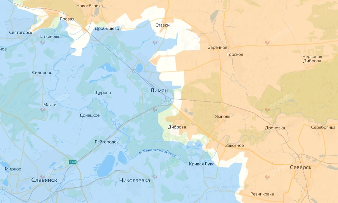 Карта СВО на 13 февраля 2026 года. Армия России штурмует Красный Лиман и подбирается к Славянску. Фото © divgen.ru
