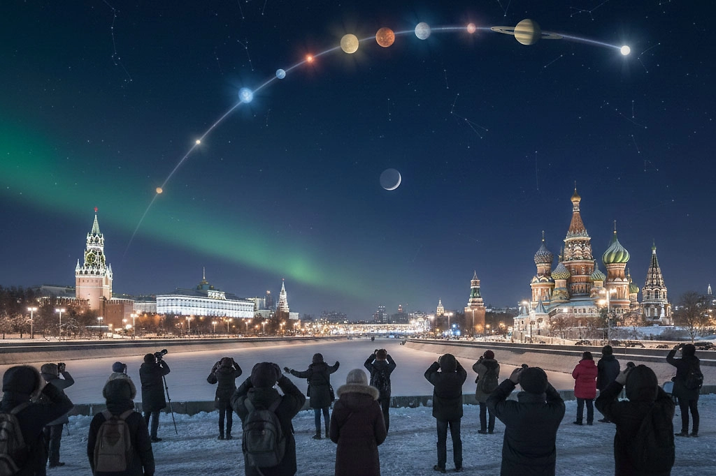 Парад планет 2026: что известно о планетах и времени? Можно ли увидеть в Москве? Фото © Nano Banana AI