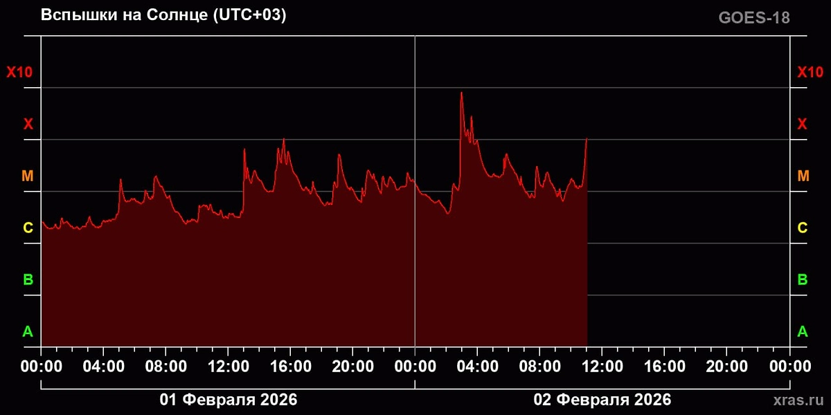 Магнитная буря сегодня будет? 2 февраля на Солнце случилась мощная вспышка уровня X8.1. Фото © Лаборатория солнечной астрономии (XRAS).