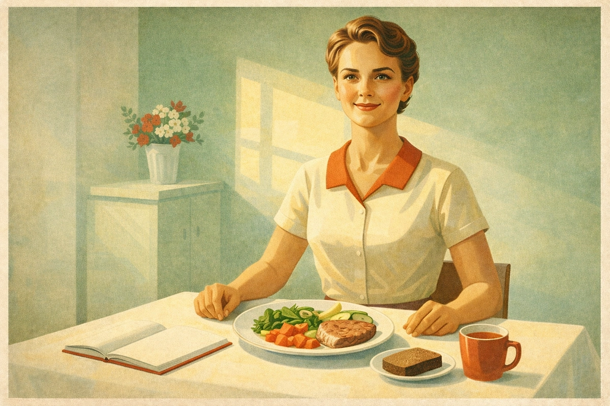 Диета номер 8 и утренняя зарядка: как в СССР боролись с лишним весом. Фото © Chat GPT