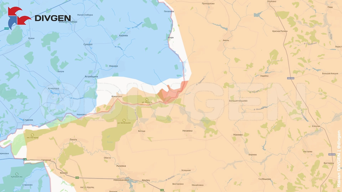 Карта СВО на 9 февраля 2026 года. Армия России освободила сумскую Сидоровку. Фото © Telegram / DIVGEN 🚩 Карты СВО