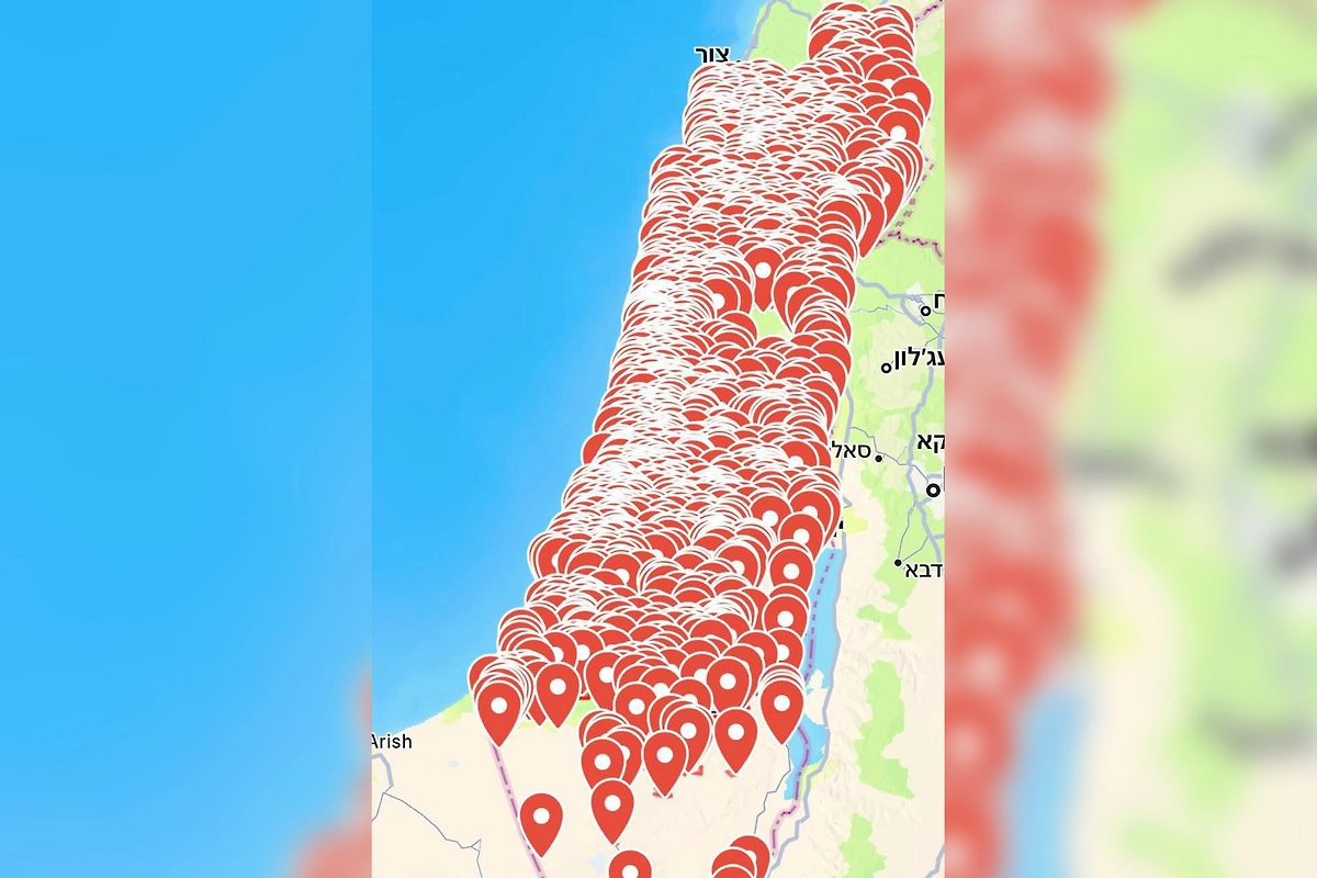 Карта воздушных тревог в Израиле 1 марта 2026. Фото © Telegram / bbbreaking