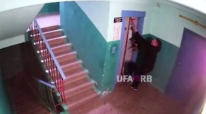 Камера сняла, как уфимец чудом спас собаку с зажатым лифтом поводком