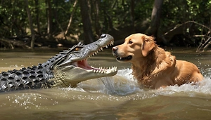Голодный трёхметровый крокодил заявился к людям и утащил ретривера