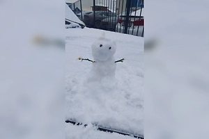 Первый снег выпал в Тюмени, местные жители сразу побежали лепить снеговика
