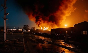 К тушению пожара на нефтебазе на Кубани привлекли четыре пожарных поезда