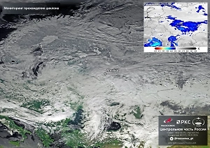 «Роскосмос» показал снимок циклона, засыпавшего Москву снегом